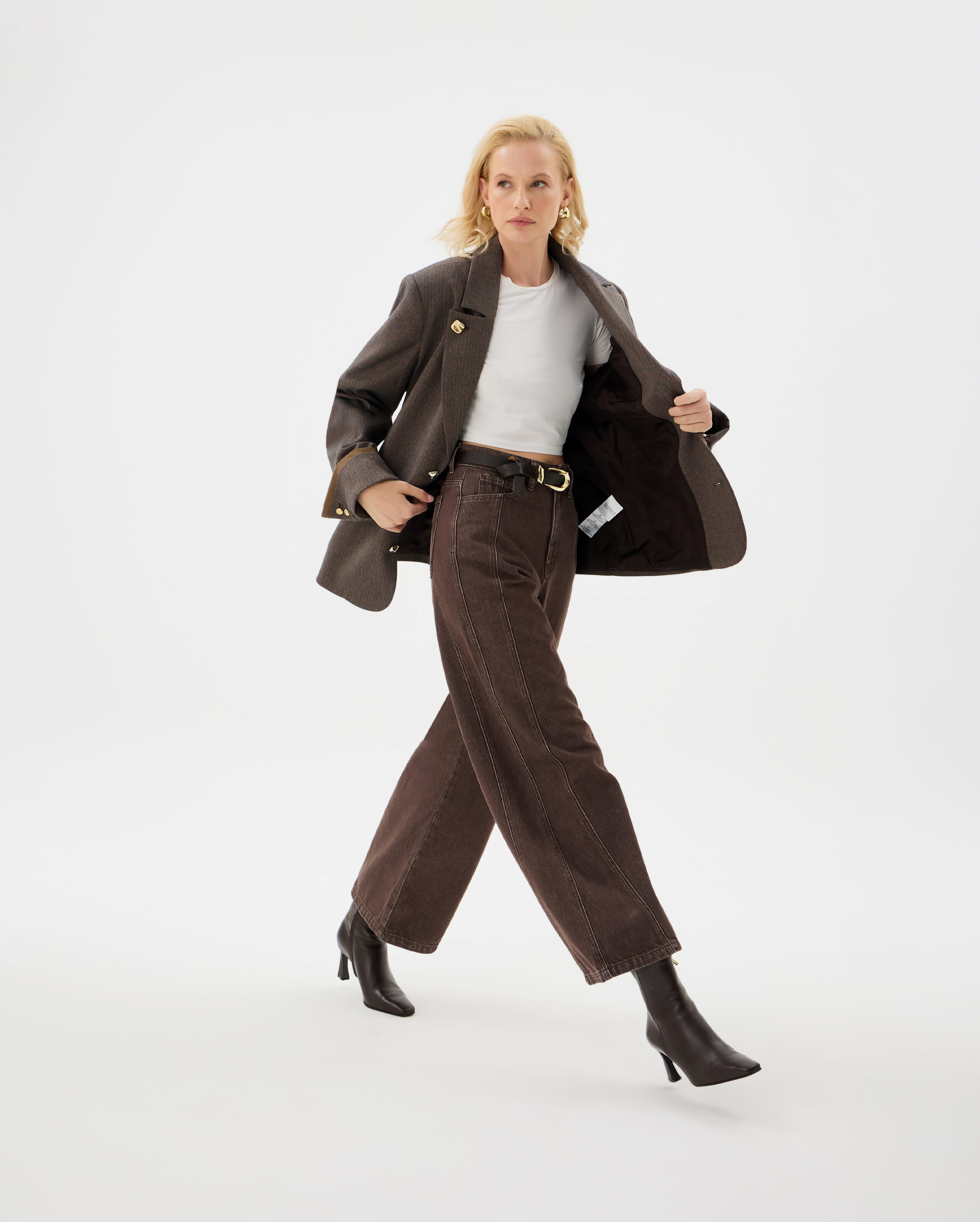 Jean boyfriend marron